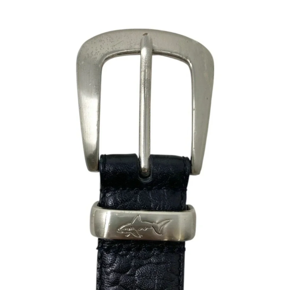 Greg Norman Mens Black Genuine Leather Croc Print Belt Size 37